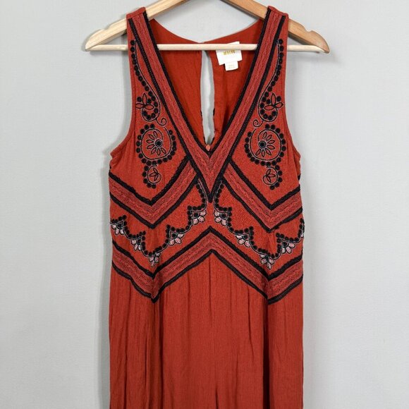 Maeve Anthropologie Desert Embroidered Jumpsuit Women's 2 Orange Wide Leg Crop - Picture 7 of 16